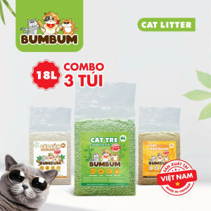 Combo 3 túi (18L) -Cát tre Việt Nam BUMBUM - cát mèo an toàn ít bụi vón nhanh khử mùi tốt không hoá chất độc hại phù hợp với cả mèo con và mèo nhạy cảm- Vietnam bamboo cat litter
