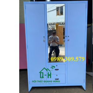 TỦ SẮT 3 CÁNH TĨNH ĐIỆN DÀY DẶN 1M2X1M8 CAO CẤP GIAO NHANH HCM