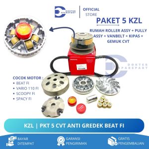 KZL (PAKET 5 CVT) RUMAH ROLLER ASSY + PULLY ASSY + VANBELT + KIPAS + BONUS GEMUK / BEAT SCOOPY FI