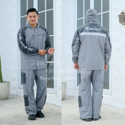 ELMONDO Jas Hujan Jaket Celana Raintech / Jas Hujan Jaket Celana Jumbo Kombinasi Hitam Abu RJC1001