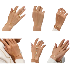 Trendy Real Gold Plated Zinc Alloy Hand Chain Bracelet With Adjustable Length Stylish Accessory For Everyday Wear