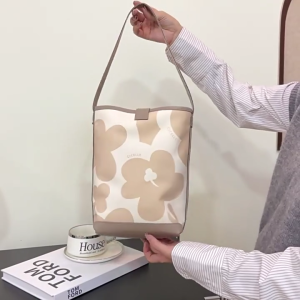 Casual Print Bucket Handbag For Women PU Shoulder Bags Female Shopper Bag With Ample Storage And Easy Organization