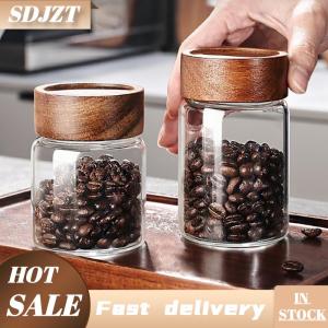 SDJZT Nhỏ lọ thủy tinh có nắp đậy gia vị hạt cà phê lưu trữ container ống bằng gỗ kín chai kín hộp