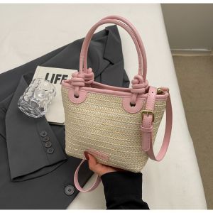 IELGY Fashion Handbag Simple Casual Straw Bag Seaside Vacation Shoulder Messenger Bag