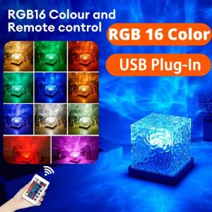 16-Colors RGB Rotating Water Ripple Night Light With Crystal Projector – Rechargeable Atmosphere Lamp For Bedroom Birthday Friends
