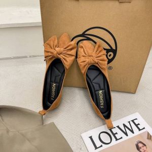 Flat Comfortable WomenS Shoes 2025 New Model Pointed Toe Shoes Rubber Sole Bowknot Black Versatile Work Loafers