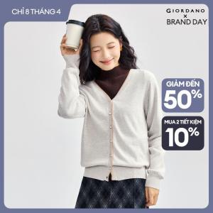 GIORDANO Nữ Cổ Tim Tương Phản Cổ Chữ V Mềm Cổ Tim 100% Cotton Nút Đóng Đơn Giản Thời Trang Cổ Tim Free Shipping 18354004