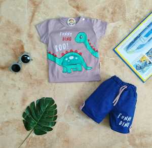 Setelan Anak Bayi Laki-Laki Atasan Kaos Dan Celana Pendek Motif Animal Estimasi Usia 0-9 Bulan