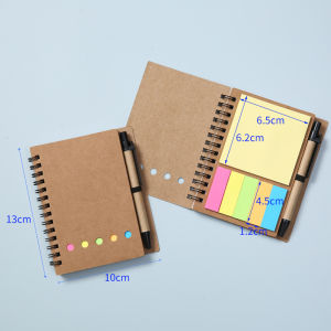 Mini Notebook with Pen Sticky Note 60Sheets Spiral Notebook Metal Coil Kraft Paper Cover Pocket Size