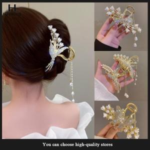 Hayating Rhinestone Tassel Hair Claws Flower Hair Clip Hairpin For Women Elegant Ponytail Fashion Hair Accessories