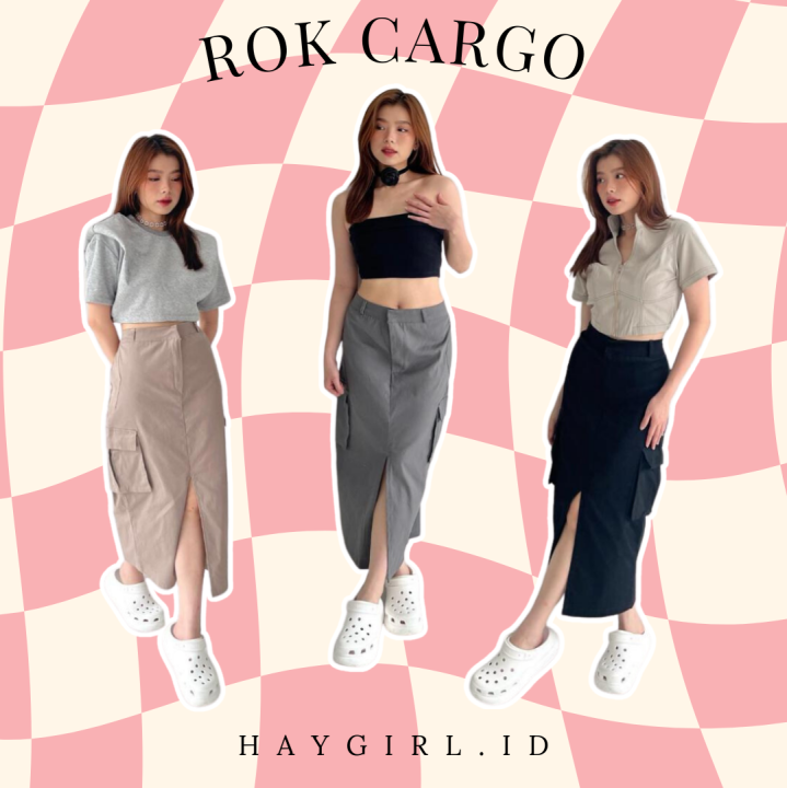 Rok Cargo Belah tengah - cargo skirt Wanita - Korean Style Kekinian ...