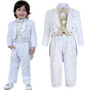 Tuxedo Suit for Kids Boys Formal Attire Baby Christening Outfit Wedding Ring Bearer Clothes  Infant Americana Dress