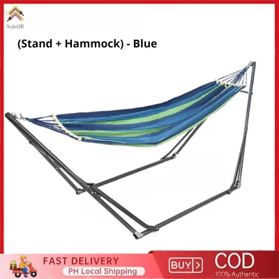【Can bear 150KG】 Full Set Hammock Stand Outdoor Camping Rainbow Hammocks Swing Tumayo duyan hammock with metal stand duyan with stand complete set（Shelf + Hammock + Storage Bag）