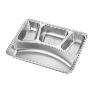 Stainless Steel 4 Section Meal Plate For Cafeteria Office Family Adults Kids Rustproof Dinnerware Lunch Tray