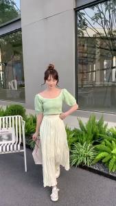 0323 Spring And Autumn WomenS Great Swing SlimMing Pleated A-Line Flowing And Withered Leaf  Pleated Half Skirt One Size (45-75kg)