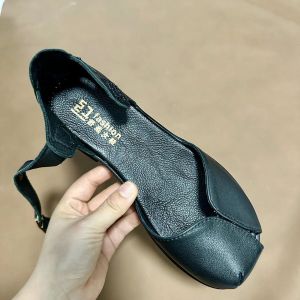 💗🙋♀️💗真皮牛皮复古包头罗马凉鞋女新款夏季编织后空扣带真皮平底凉鞋女