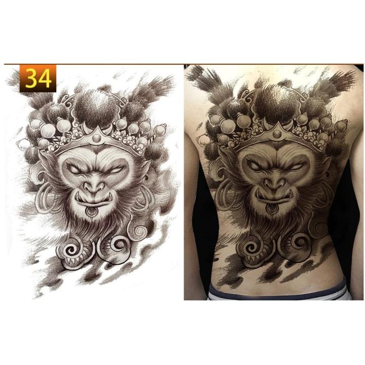 HCM]Hình xăm dán tattoo kín lưng tề thiên trắng đen 34x48cm- tặng bắp tay  xinh 15x21cm | Lazada.vn