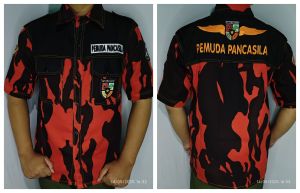 KEMEJA PEMUDA PANCASILA LENGAN PENDEK JAHITAN RANTE BORDIR TIMBUL PLUS WINGS BELAKANG