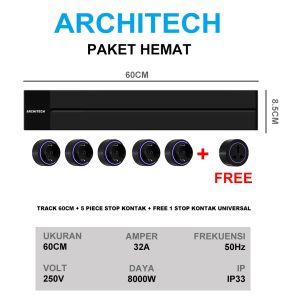 ART ARCHITECH PAKET HEMAT TRACK Stop Kontak /Track Socket 60 cm kepala Adaptor Soket