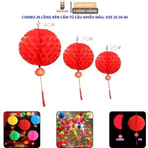 Combo 20 Lồng Đèn Giấy Cẩm Tú Cầu Trang Trí Tết Chữ Phúc Lồng Đèn Răng Chưa Nhiều Màu Chống Nước