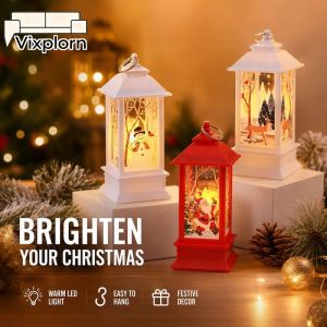 Vixplorn Retro Christmas LED Wind Lantern Battery Powered Hanging Tabletop Festive Home Holiday Decor