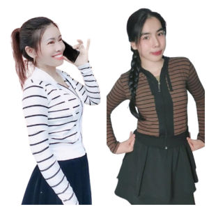 Áo Khoác Nữ Form Lửng Chất Sọc Gân Tăm Mát Mịn Phối Nẹp Khóa Thời Trang Xinh Xắn 2 Túi Trong Size S L XL