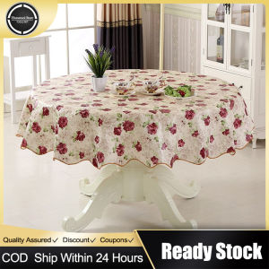 Round Table Cloth Table Cloths Round For 6 Seaters 4 Seaters Round Table Cover PVC Printed Table Cloth Tea Table Cloth Waterproof Oil-Proof And Scald-Proof Disposable