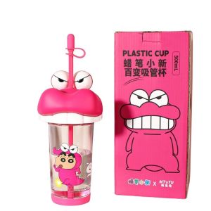 แก้วชินจัง แก้วน้ำหัวชินจัง มีฝา พร้อมหลอด ขนาด 500ml ลิขสิทธิ์แท้100% พร้อมส่งจากไทย