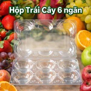 50 Hộp Trái Cây 6 Ngăn Nhựa PET Trong Suốt – Hộp Đựng Trái Cây Bánh Cao Cấp