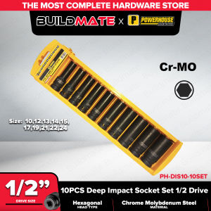 Buildmate x POWERHOUSE 10pcs 1/2 Drive Deep Socket Impact Socket Set  PH-DIS10-10SET  PHHT