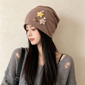 MAYIT Phong cách Nhật Bản Mũ len nữ Đồ chơi nhồi bông Chi tiết về ngôi sao Mũ trùm đầu Ấm áp Mũ len rộng Trang phục Thu Đông