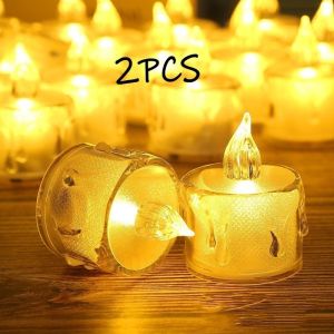2PCS LED Electronic Candle With Battery Acrylic Crystal Luminous Lamp Atmosphere Birthday Party