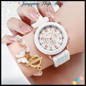 【Jumpping】 นาฬิกาผู้หญิงแฟชั่น5ชิ้น เซ็ตหน้าปัดกลมนาฬิกาคลาสสิกแบบเรียบง่ายชุดเครื่องประดับสำหรับเป็นของขวัญผู้หญิง