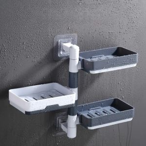 HW052- Durable Rotary Soap Box Wall Mounted Dry and Wet Separation Organizer Rack Multi-function Punch-Free Drain Storage Rack Bathroom