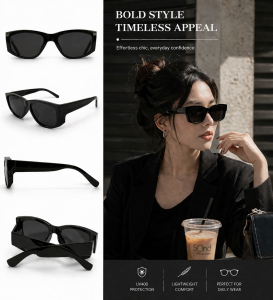 Vanta Slim Cat Eye Sunglasses – UV400 Black Minimalist Fashion Shades for Women
