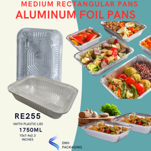 RE255 10x7.4x2.3 Inches Catering Medium-Large Aluminum Foil Tray With Lid Catering Tray Food Tray 1750ml
