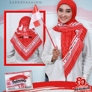 Hijab 17 Agustus Segiempat Motif Merah Putih HUT RI Kemerdekaan Indonesia Jilbab Bendera Voal