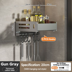 Multifunctional Kitchen Organizer Spice Rack Wall Mounted Condiments Rack Cabinet Storage Rack Free Punching Kitchen Seasoning Storage Rack