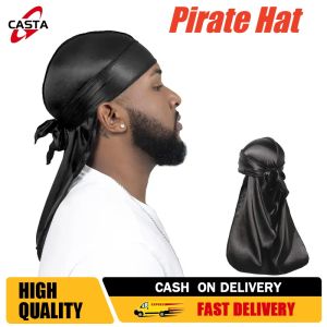Mens Silk Chemo Beanie Durag Muslim Bandana Pirate Cap Hat Black
