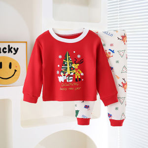 AOJU 【⚡Fast Delivery】Pure Cotton Childrens Underwear Set Spring Autumn Baby Sleepwear Cartoon A-Class 1-6 Years Old Boys Girls Clothes Christmas Pajamas