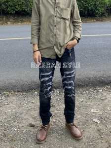 Celana Jeans Pria Cowok Model Sobek Lutut Whisker Ripped Distro Bahan Jeans Melar Ukuran 28 - 38