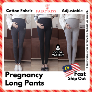 High Waist Maternity Legging Pants - Cotton Fabric, Belly Support, Adjustable Strap | Seluar Mengandung - Pregnant Legging - All Stage Stomach Lift - Breathable