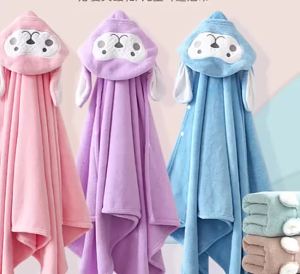 SDSXChildrens Bath Towel Cloak Quick-drying Coral Velvet Bathrobe Hooded Cartoon Cloak Baby Baby Hooded Bath TowelFYK