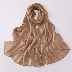 NOWNICE Unilateral golden chain Silk Scarf Solid Color Shining Chiffon Hijab Veil Fashion Chiffon Ramadan Long Scarf Outdoor