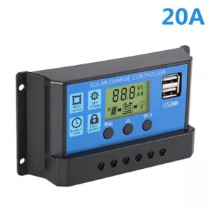 10A 20A 30A 60A PWM Solar Charge Controller 12V/24V Battery Regulator Solar Panel Controller LCD Display with Dual USB Port