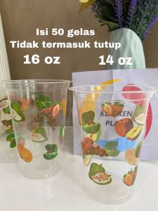 GELAS POP ICE/GELAS PLASTIK BENING/GELAS OZ/GELAS PLASTIK/GELAS BOBA/GELAS BUBBLE MOTIF BUAH UKURAN 14 OZ DAN 16 OZ 1 PAK ISI 50 PCS TERMURAH