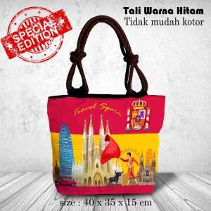 tas tote bag tali sumbu kepang wanita edisi souvenir spanyol - shoping bag - tas oleh oleh