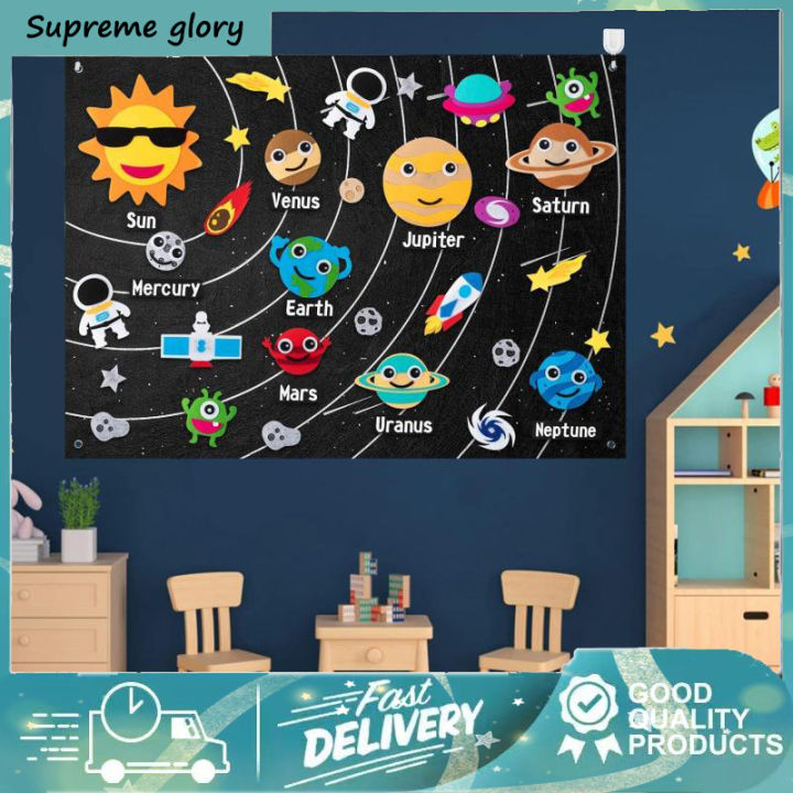 44Pcs Outer Space Felt Story Board Set Kids Toys 3.5 Ft Solar System ...