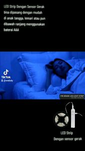 LED Strip Dengan Sensor Gerak 1 Meter Warm White untuk Anak Tangga Bawah Ranjang dan Kabinet Lemari Dapur
