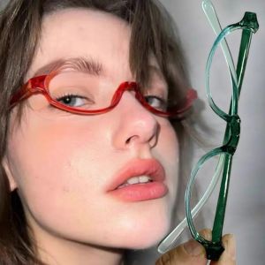 1/2Pcs Hot Girl Cosplay Half-frame Glasses Women Oval Frame Green Resin Lens Cartoon Y2K Figure Accessories Jewelry Gift Eyewear